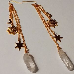 Sun and moon drop crystal earrings